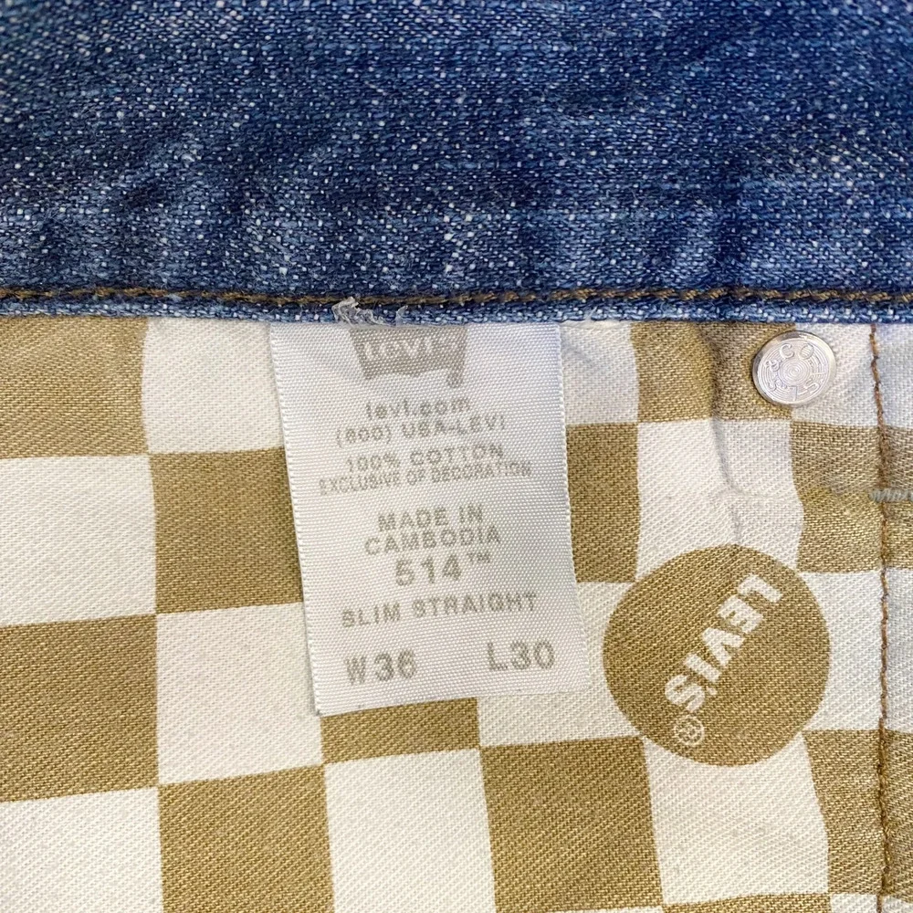 Levis 514 Jeans Mens 36x30 Slim Straight Leg Blue Denim Faux Flap Pocket Western